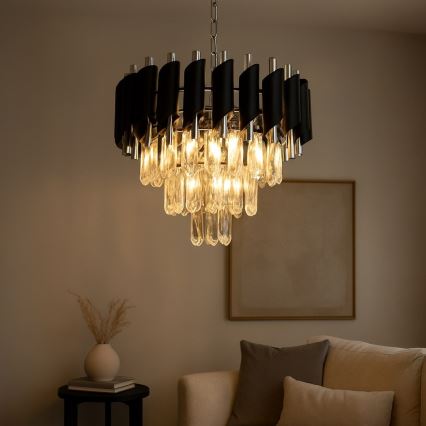 Люстра на цепи CRISTAL 5xE14/10 Вт/230 В чёрный/матовый хром