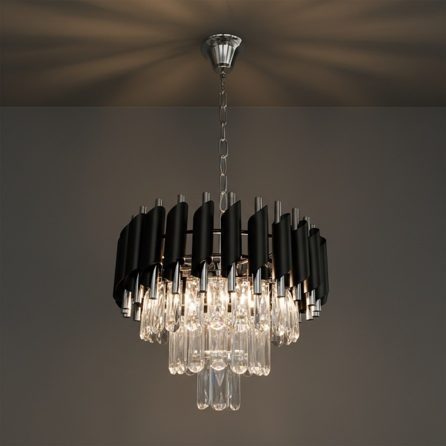Люстра на цепи CRISTAL 5xE14/10 Вт/230 В чёрный/матовый хром