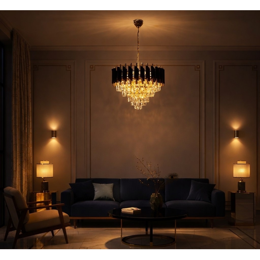 Люстра на цепи CRISTAL 7xE14/10W/230V, диаметр 48 см, чёрная/золотая