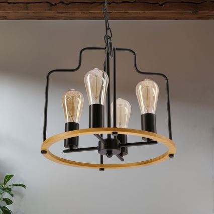 Люстра на цепи DATUS 4xE27/40W/230V чёрная/коричневая