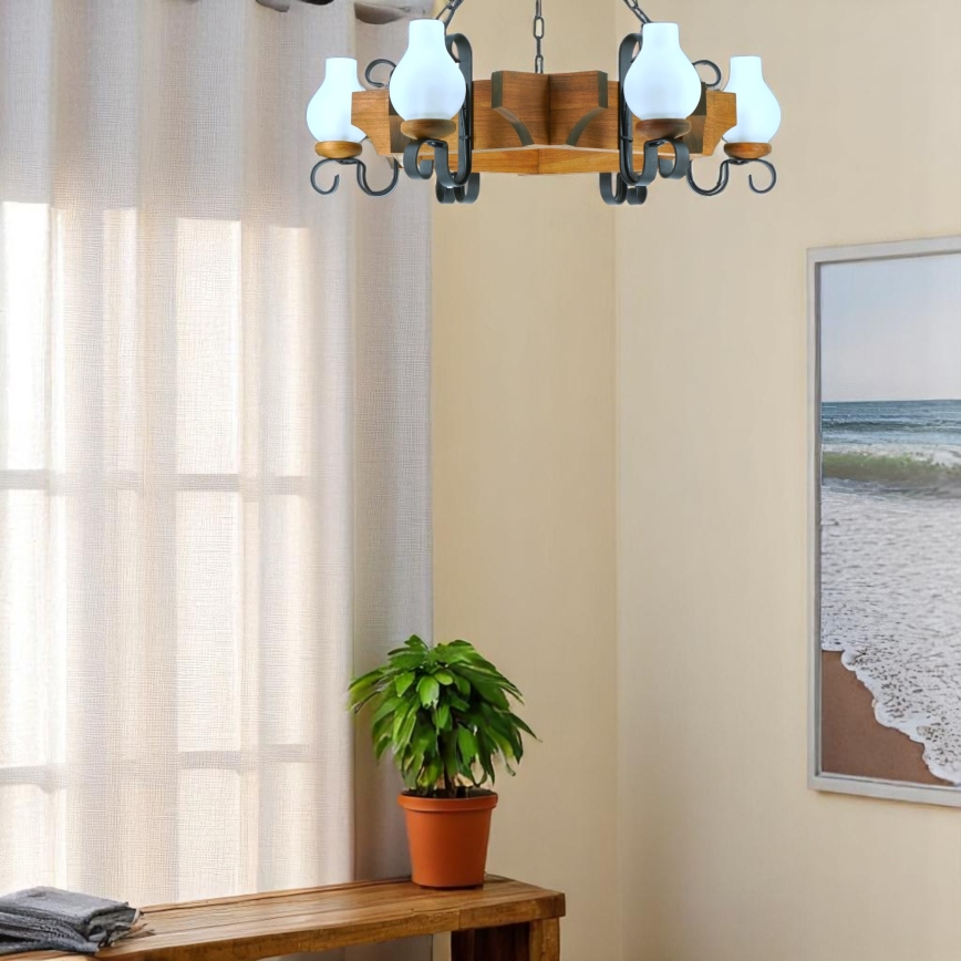 Люстра на цепи QUEEN 6xE14/40W/230V бук - сертифицировано FSC