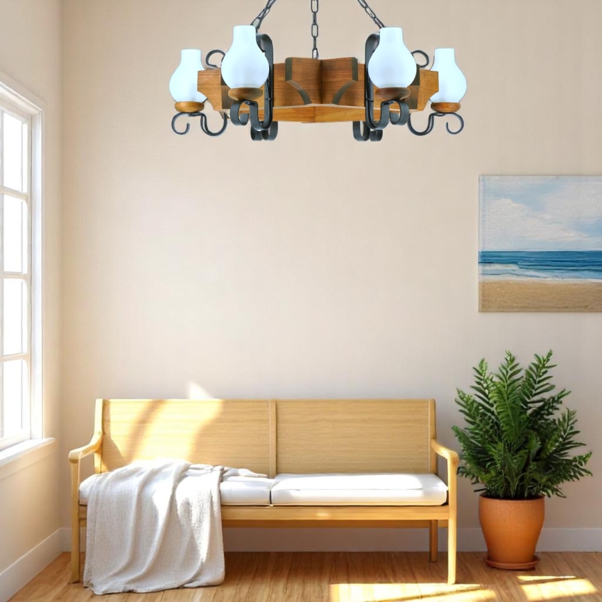 Люстра на цепи QUEEN 6xE14/40W/230V бук - сертифицировано FSC