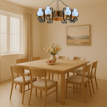 Люстра на цепи QUEEN 8xE14/40W/230V бук - сертифицировано FSC