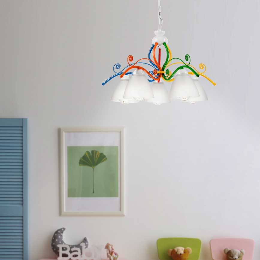 Люстра на цепи RETRO 5xE27/60W/230V белый/красочный