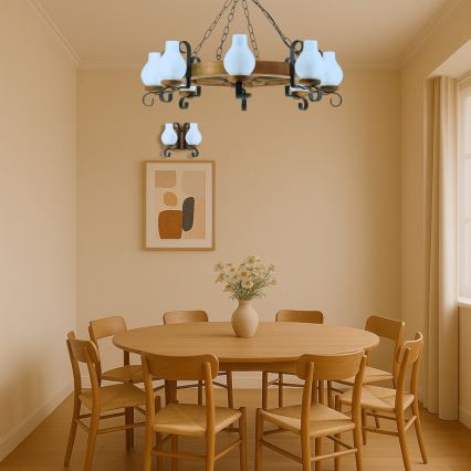 Люстра на цепи ROATA 8xE14/40W/230V диаметр 50 см бук - сертифицировано FSC