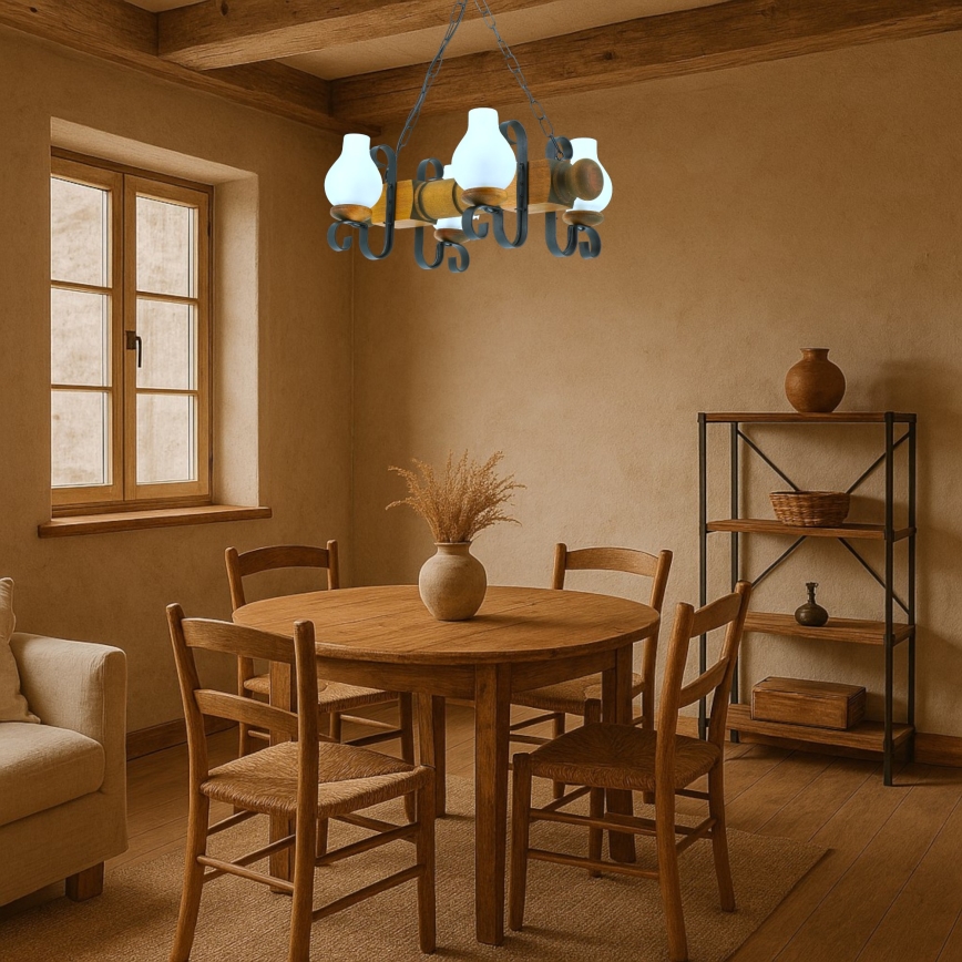 Люстра на цепи RUSTIC 4xE14/40W/230V бук - сертифицировано FSC