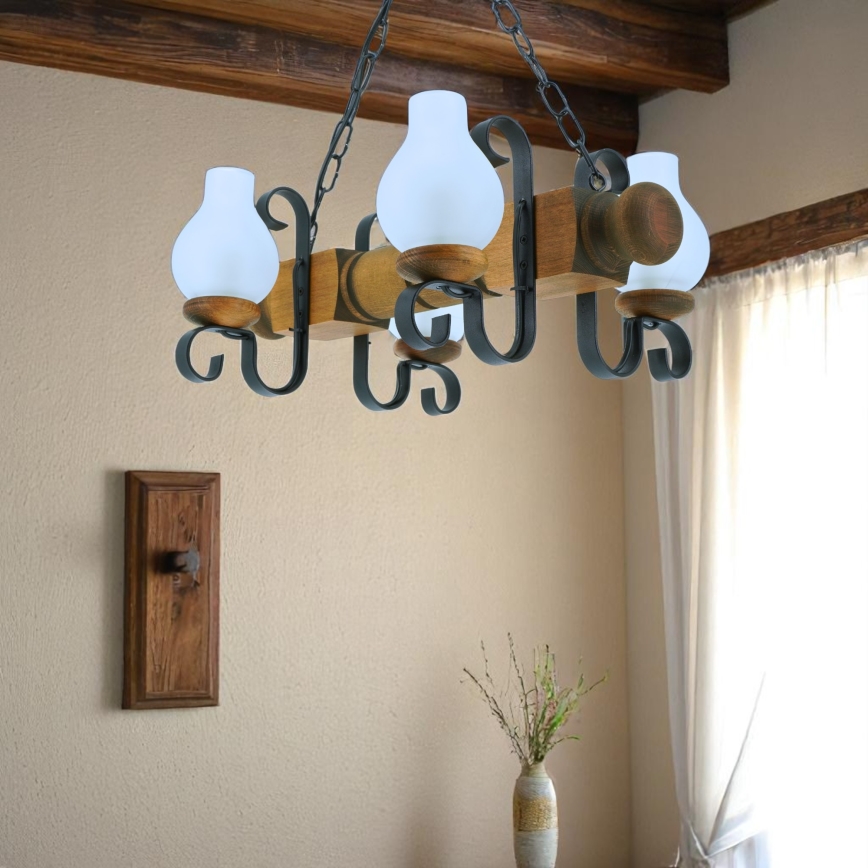 Люстра на цепи RUSTIC 4xE14/40W/230V бук - сертифицировано FSC