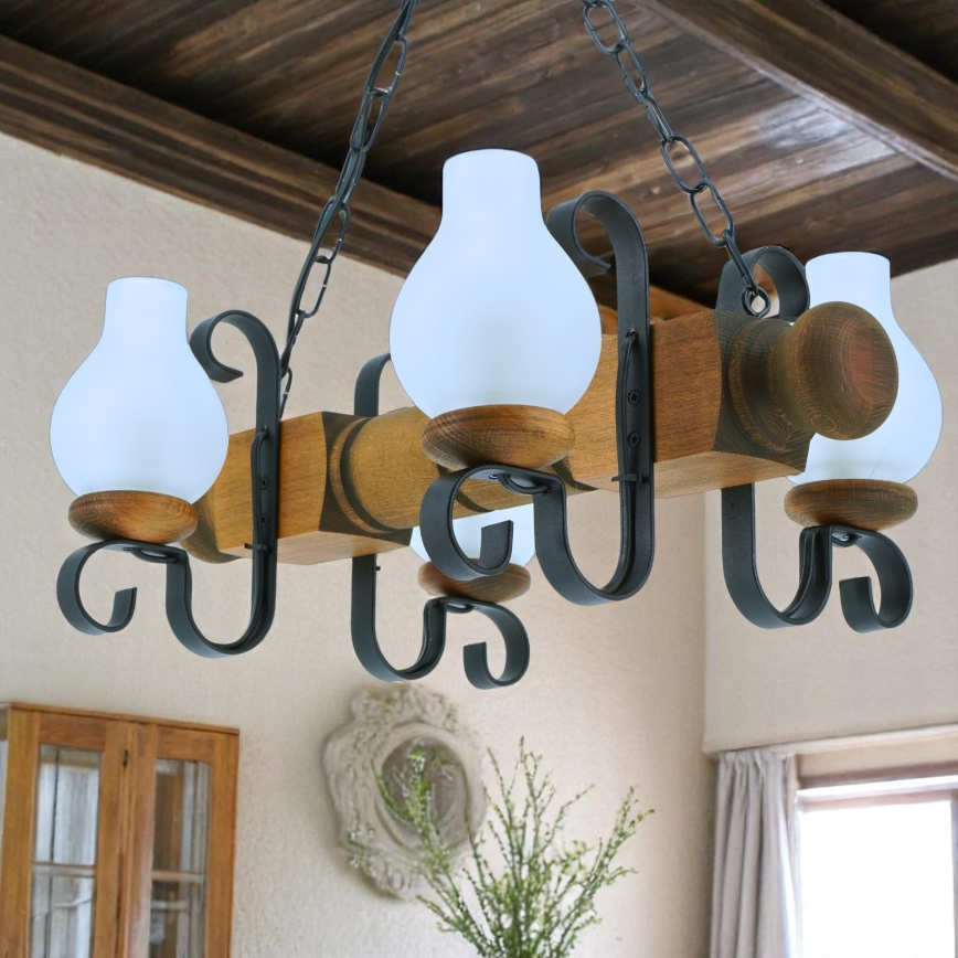 Люстра на цепи RUSTIC 4xE14/40W/230V бук - сертифицировано FSC
