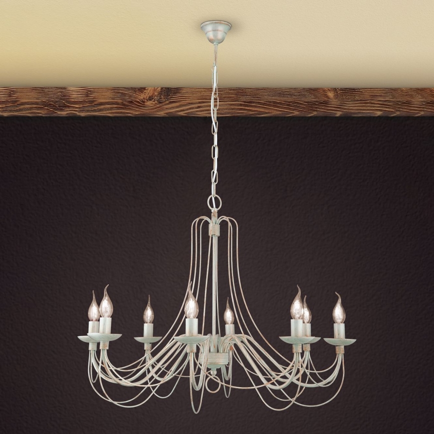 Люстра на цепи VELA 8xE14/40W/230V диаметр 80 см белый/золотистый/патина