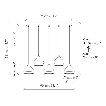 Люстра на цепи YILDO 5xE27/40W/230V черная/золотая