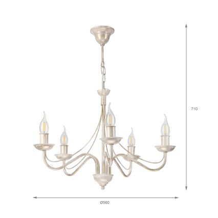 Люстра на ланцюгу ANTON 5xE14/60W/230V біла патина