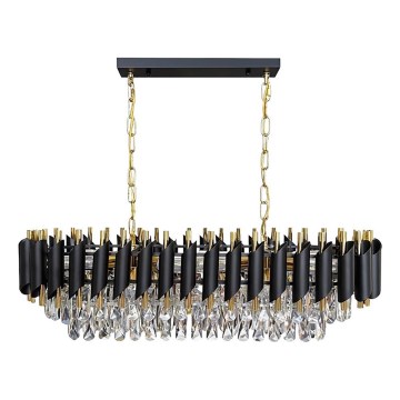 Люстра на ланцюгу CRISTAL 10xE14/10W/230V чорна/золота