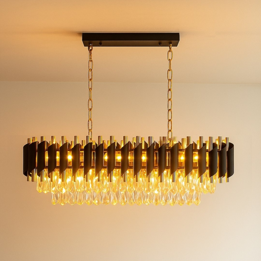 Люстра на ланцюгу CRISTAL 10xE14/10W/230V чорна/золота