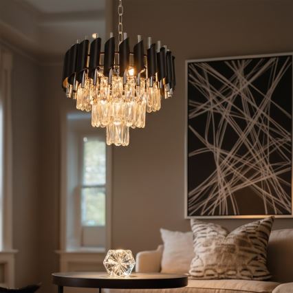 Люстра на ланцюгу CRISTAL 5xE14/10W/230V чорна/матовий хром