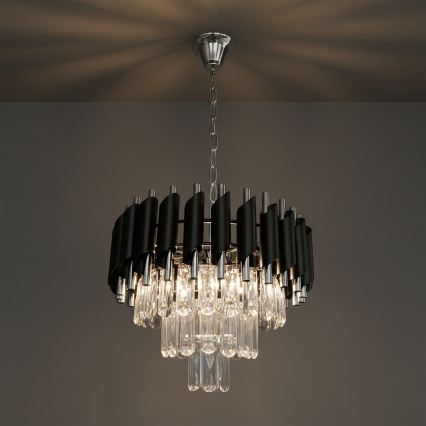 Люстра на ланцюгу CRISTAL 5xE14/10W/230V чорна/матовий хром