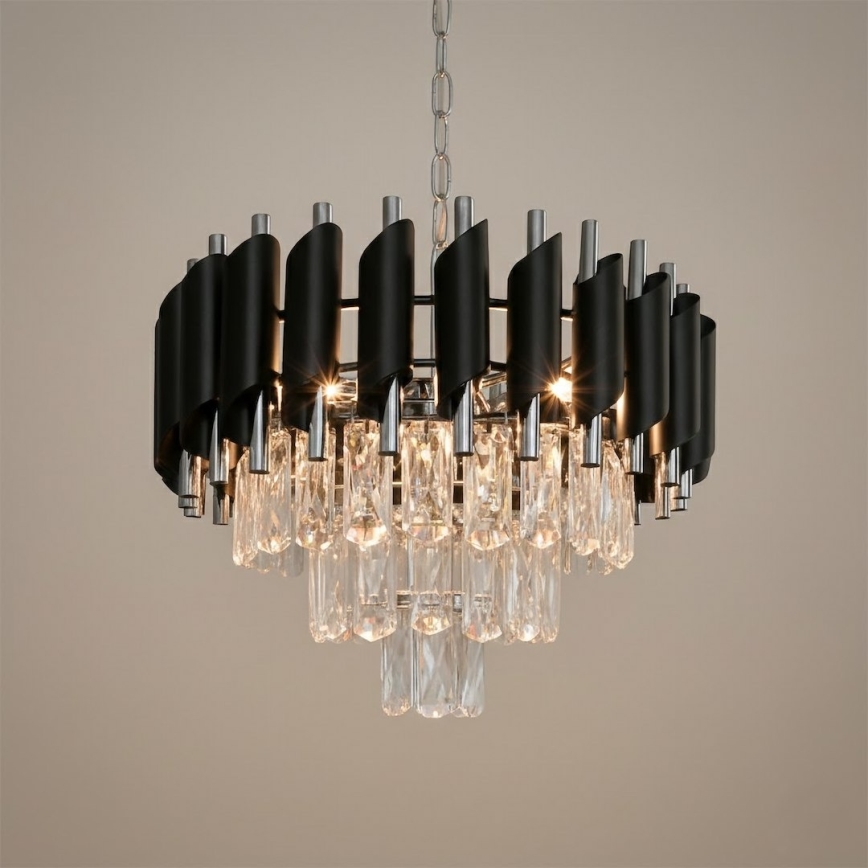 Люстра на ланцюгу CRISTAL 5xE14/10W/230V чорна/матовий хром