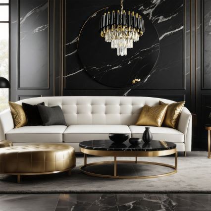 Люстра на ланцюгу CRISTAL 5xE14/40W/230V золотий/чорний