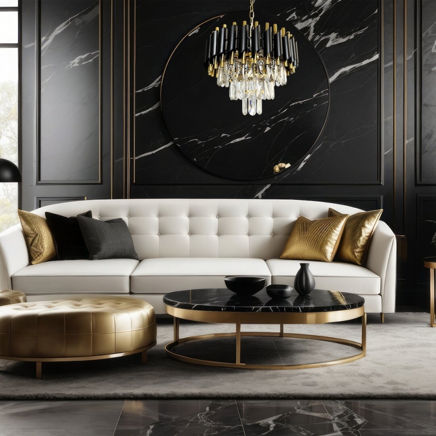 Люстра на ланцюгу CRISTAL 5xE14/40W/230V золотий/чорний