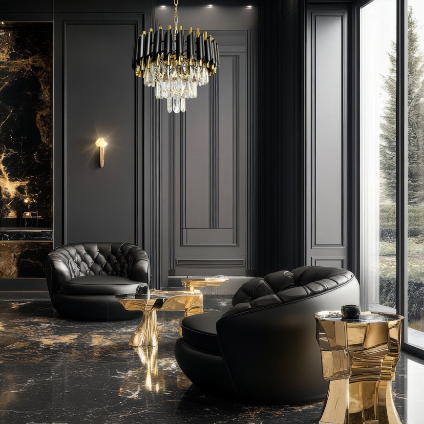 Люстра на ланцюгу CRISTAL 5xE14/40W/230V золотий/чорний