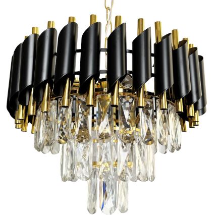 Люстра на ланцюгу CRISTAL 5xE14/40W/230V золотий/чорний