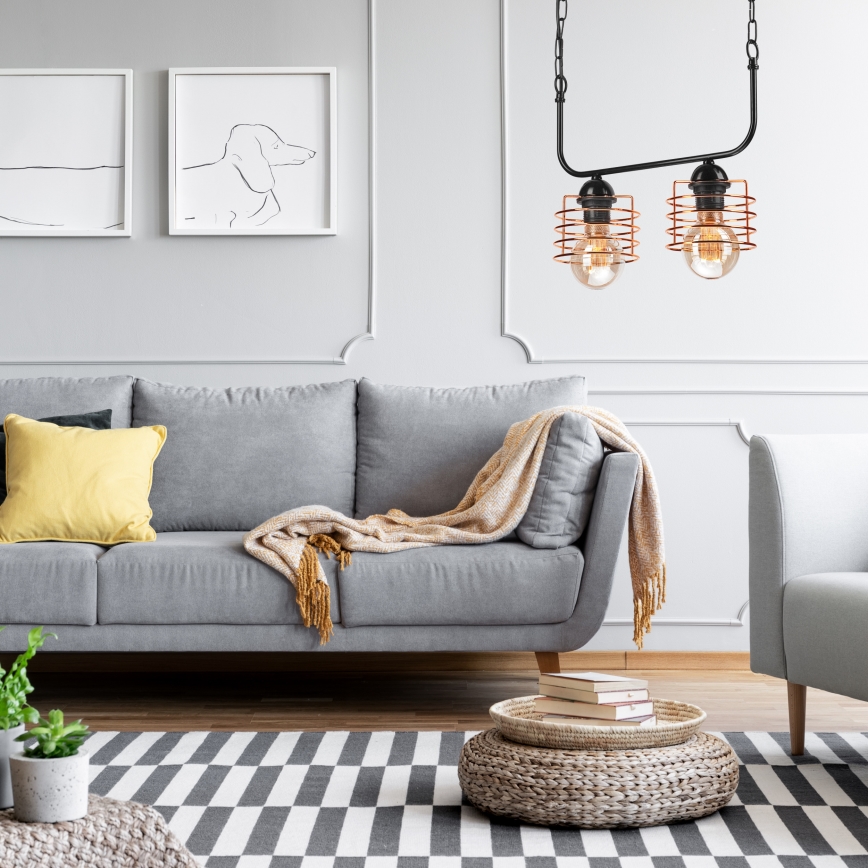 Люстра на ланцюгу MORGAN 2xE27/60W/230V чорний/мідь