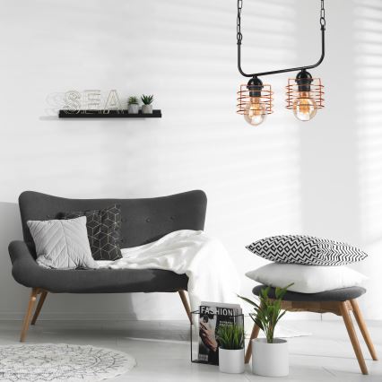 Люстра на ланцюгу MORGAN 2xE27/60W/230V чорний/мідь