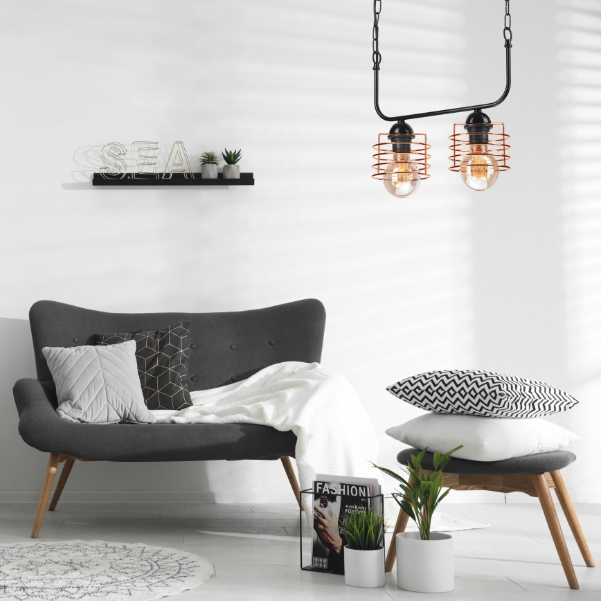 Люстра на ланцюгу MORGAN 2xE27/60W/230V чорний/мідь