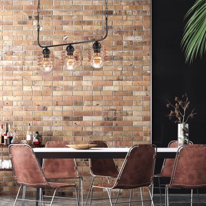 Люстра на ланцюгу MORGAN 3xE27/60W/230V чорний/мідь