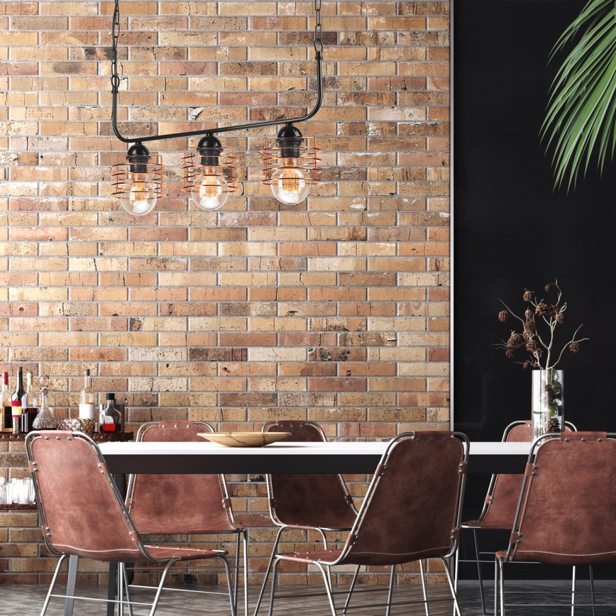 Люстра на ланцюгу MORGAN 3xE27/60W/230V чорний/мідь