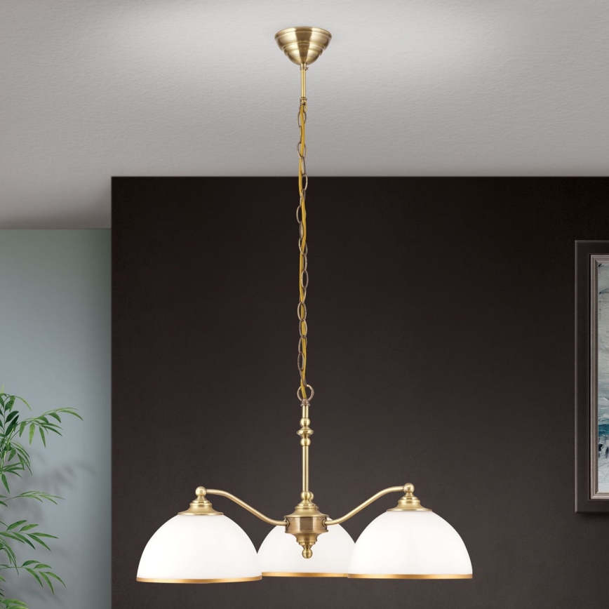 Люстра на ланцюгу OLD LAMP 3xE27/40W/230V діаметр 65 см білий/латунь