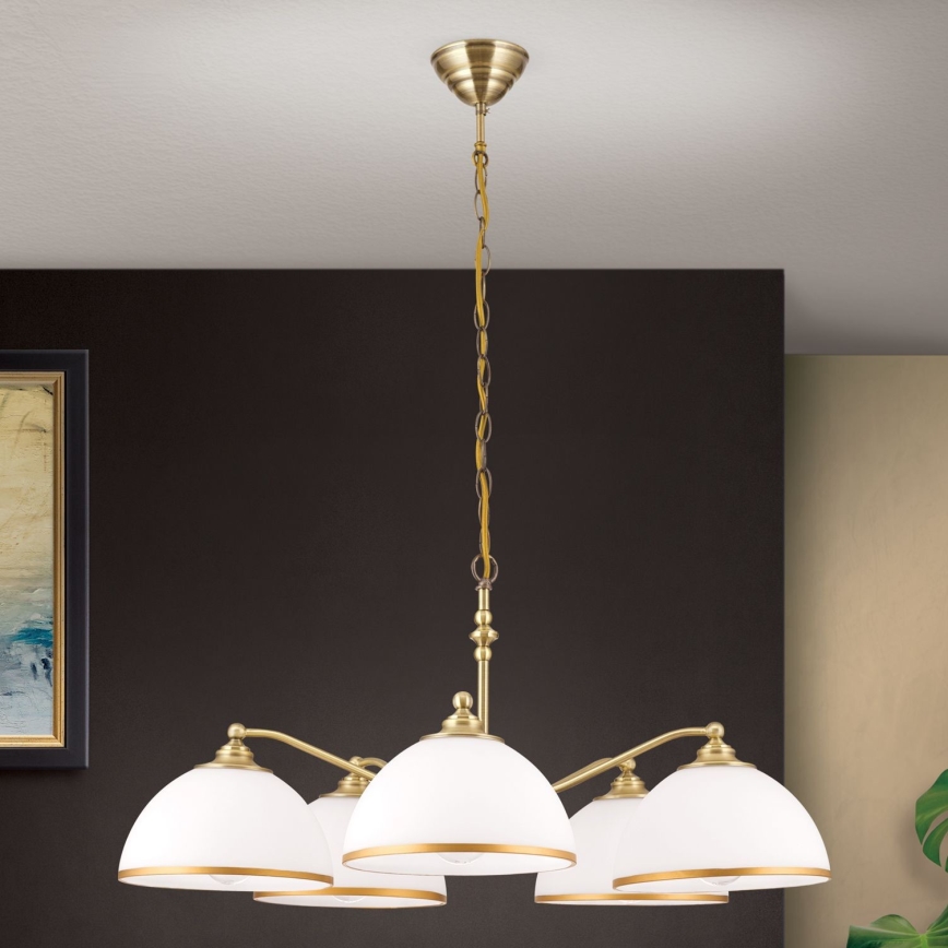 Люстра на ланцюгу OLD LAMP 5xE27/40W/230V діаметр 75 см білий/латунь