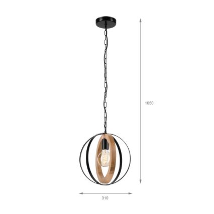 Люстра на ланцюгу ONDA 1xE27/15W/230V чорний/дуб