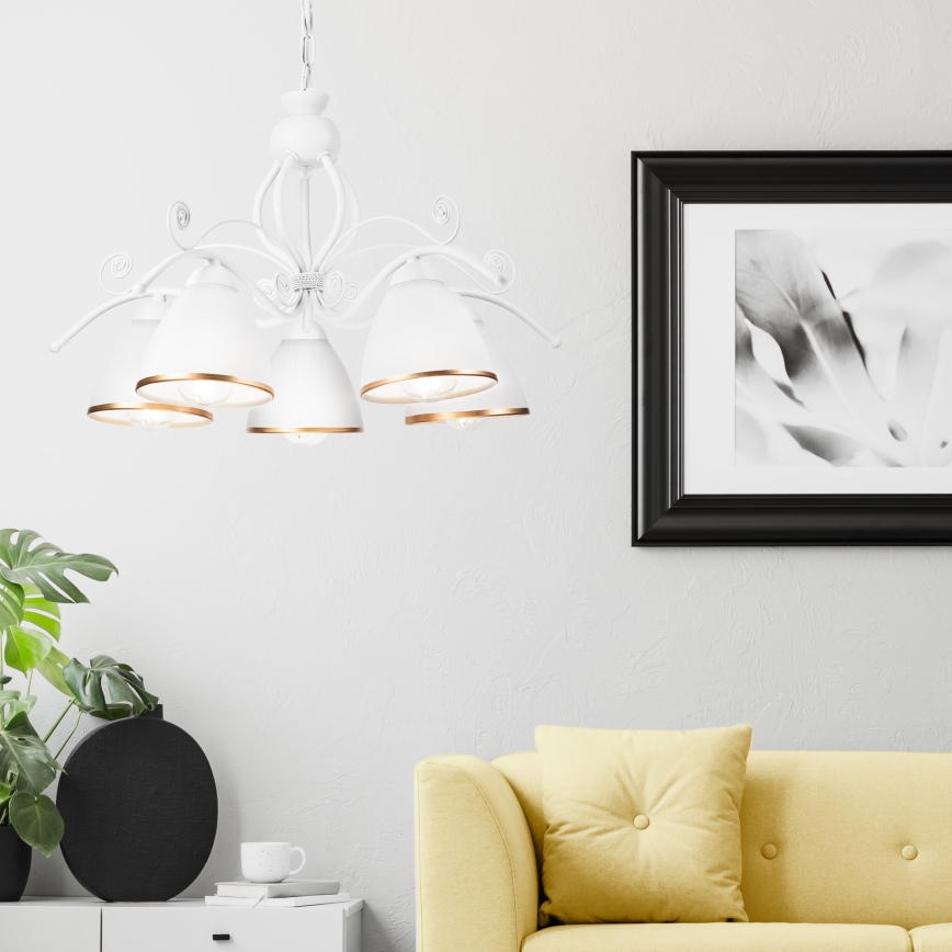 Люстра на ланцюгу RETRO II 5xE27/60W/230V біла