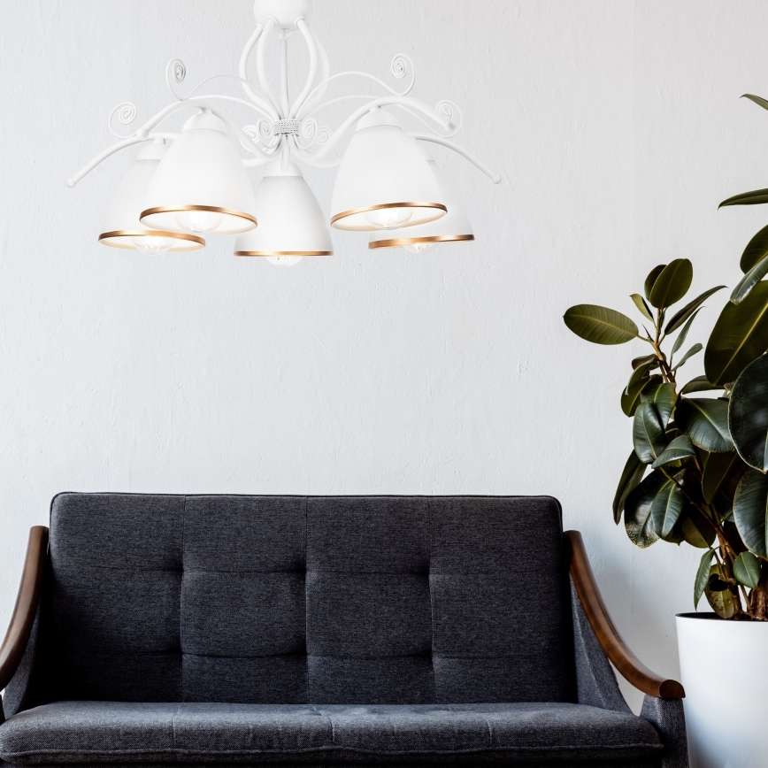 Люстра на ланцюгу RETRO II 5xE27/60W/230V біла