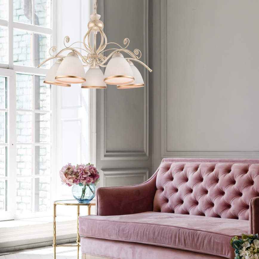 Люстра на ланцюгу RETRO II 5xE27/60W/230V біла патина