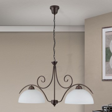 Люстра на ланцюгу RULA 2xE27/40W/230V біла/бронза