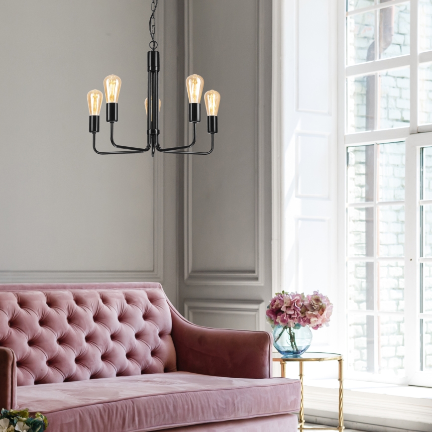 Люстра на ланцюгу TIFFANY 5xE27/60W/230V чорний
