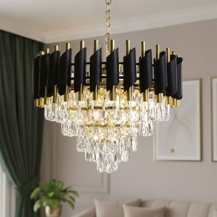 Люстра на ланцюзі CRISTAL 7xE14/10W/230V чорна/золота