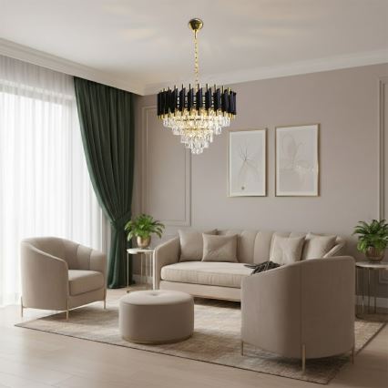 Люстра на ланцюзі CRISTAL 7xE14/10W/230V чорна/золота