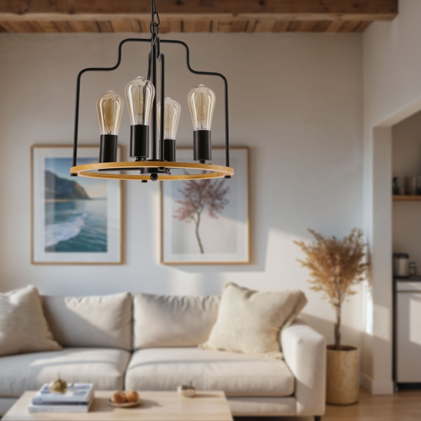 Люстра на ланцюзі DATUS 4xE27/40W/230V чорна/коричнева