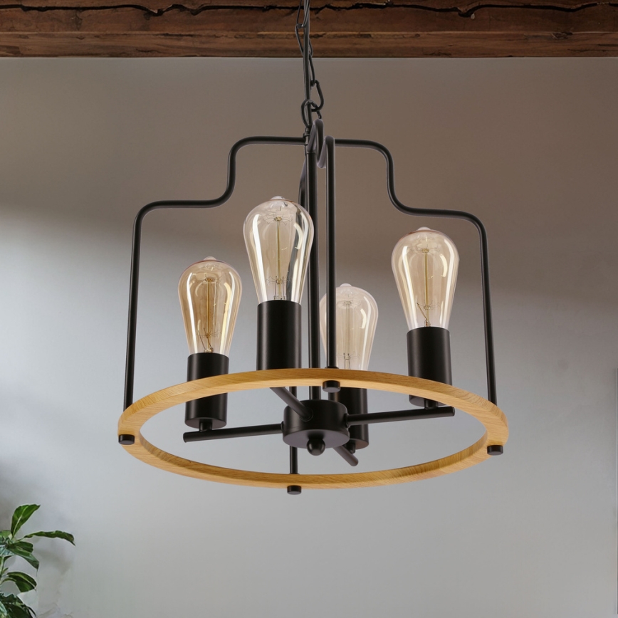 Люстра на ланцюзі DATUS 4xE27/40W/230V чорна/коричнева