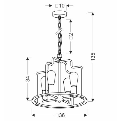 Люстра на ланцюзі DATUS 4xE27/40W/230V чорна/коричнева