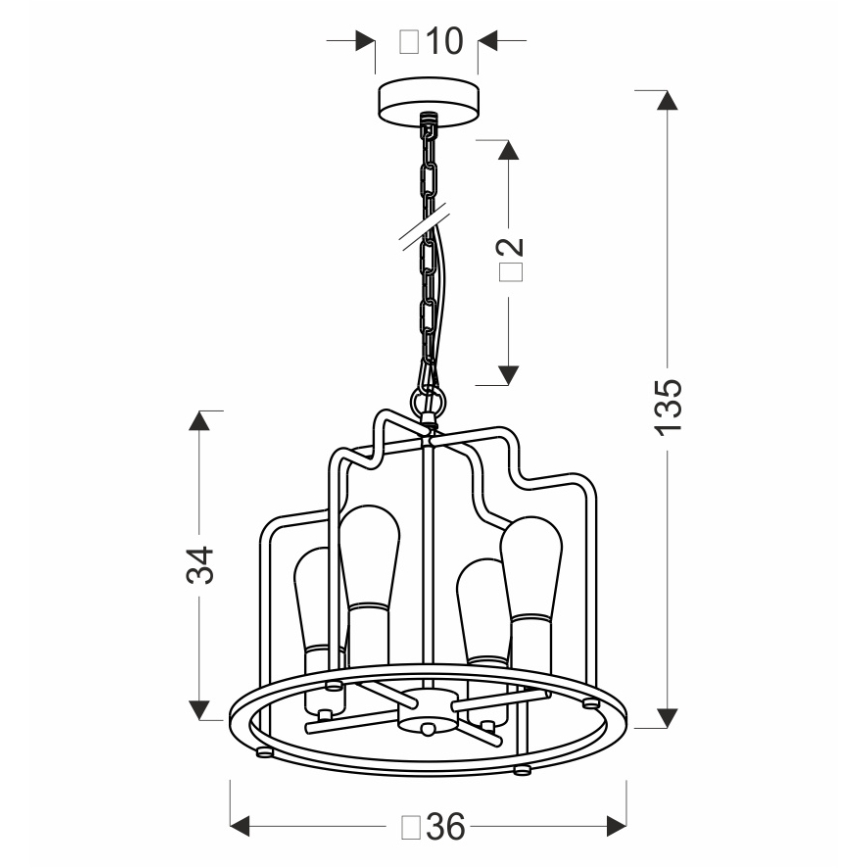 Люстра на ланцюзі DATUS 4xE27/40W/230V чорна/коричнева