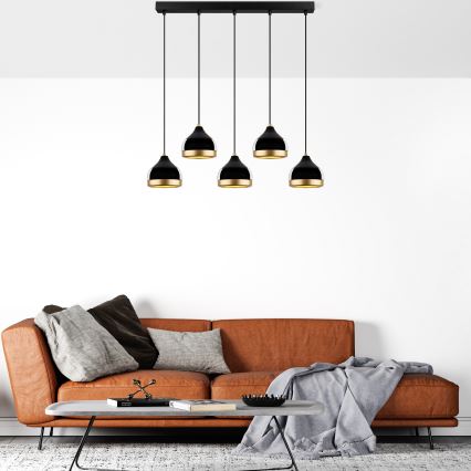 Люстра на ланцюжку YILDO 5xE27/40W/230V чорна/золота