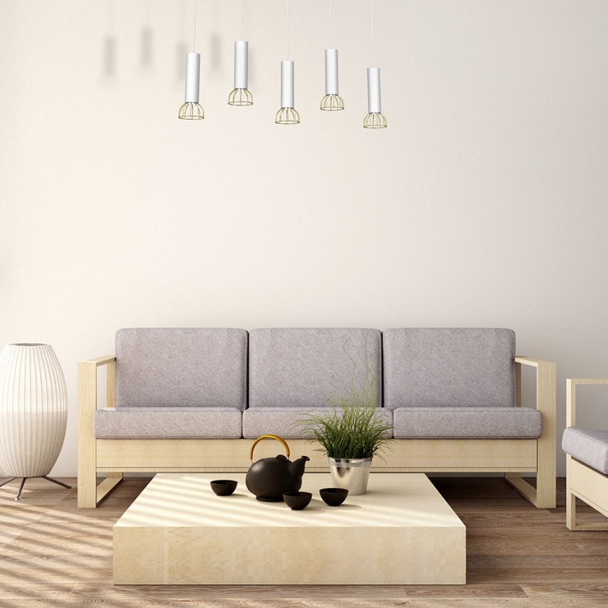Люстра на мотузці DANTE 5xGU10/25W/230V біла/золота