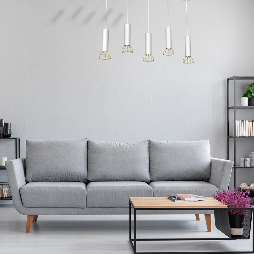 Люстра на мотузці DANTE 5xGU10/25W/230V біла/золота