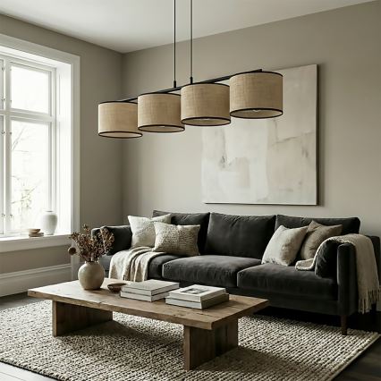 Люстра на шнуре ECO 4xE27/15W/230V бежевый/ротанг
