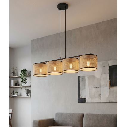 Люстра на шнуре ECO 4xE27/15W/230V бежевый/ротанг