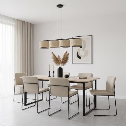 Люстра на шнуре ECO 4xE27/15W/230V бежевый/ротанг