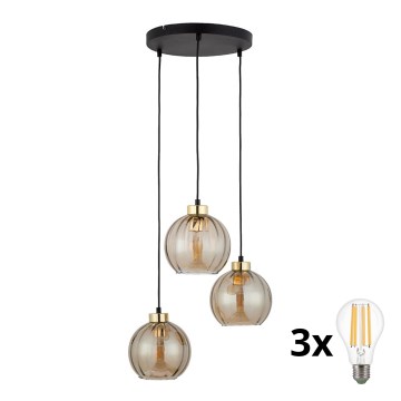 Люстра на шнурі DEVI 3xE27/15W/230V чорна/димчасто-бежева